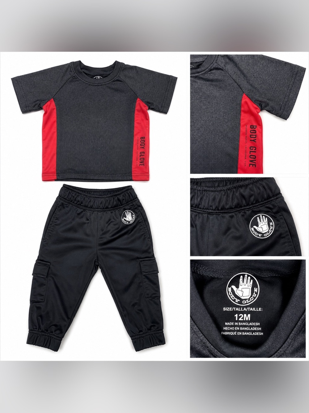 Body Glove Baby Boys 12M 2 Piece Athletic Shirt Cargo Jogger Pants Set